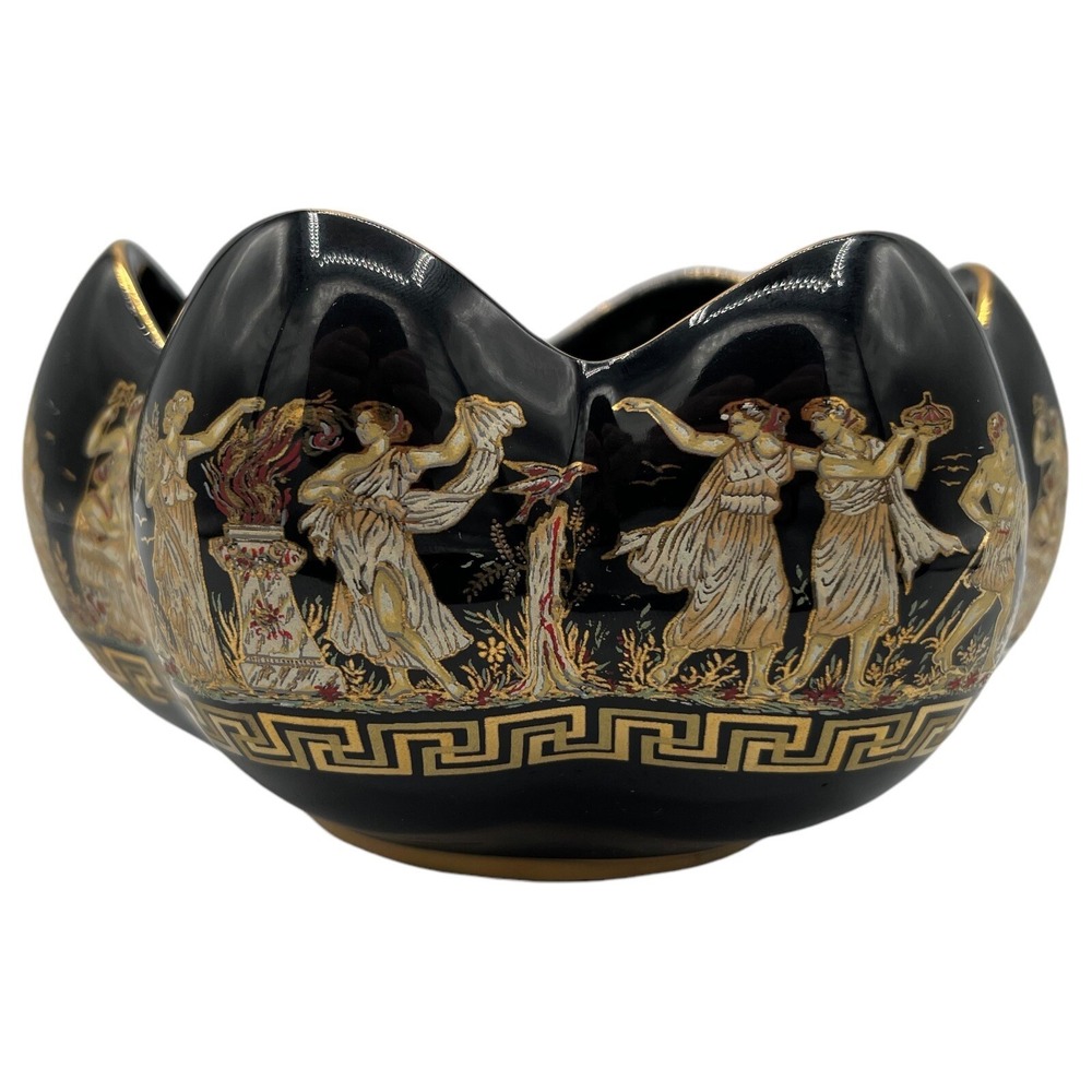 Skratimenos Hand Made Greek Greece Scalloped Bowl 24K Gold 5x3.5" - Picture 8 of 11